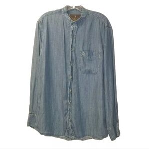 Celtic Ranch Irish Chambray Grandfather Shirt Men Med Rockabilly Western Cowboy